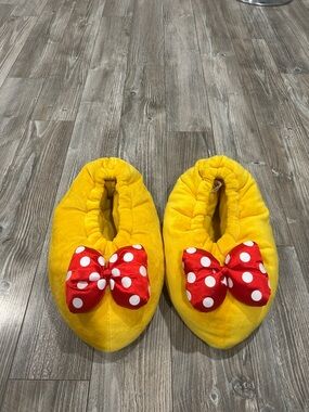 Disney Minnie Mouse Yellow Plush Slip-On House Slippers with Red Polka Dot Bows